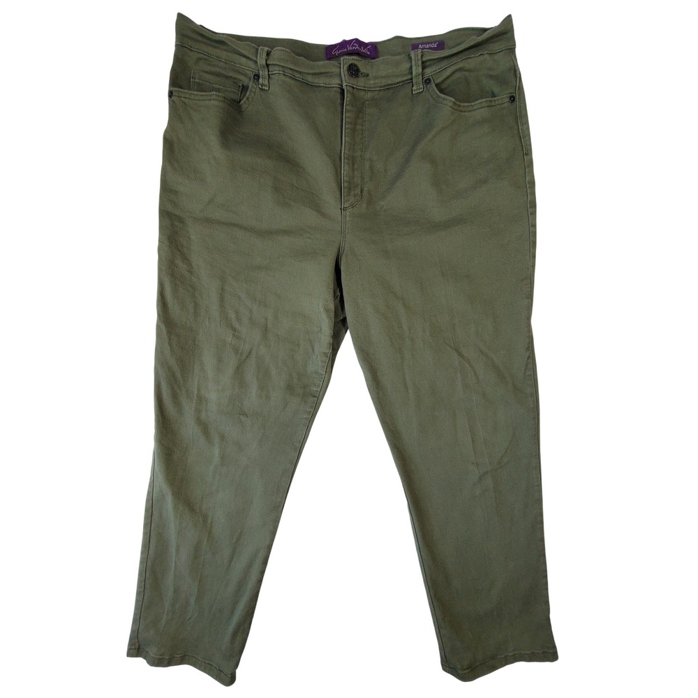 Gloria Vanderbilt Amanda Jeans Womens 18 Olive Green High Rise Tapered